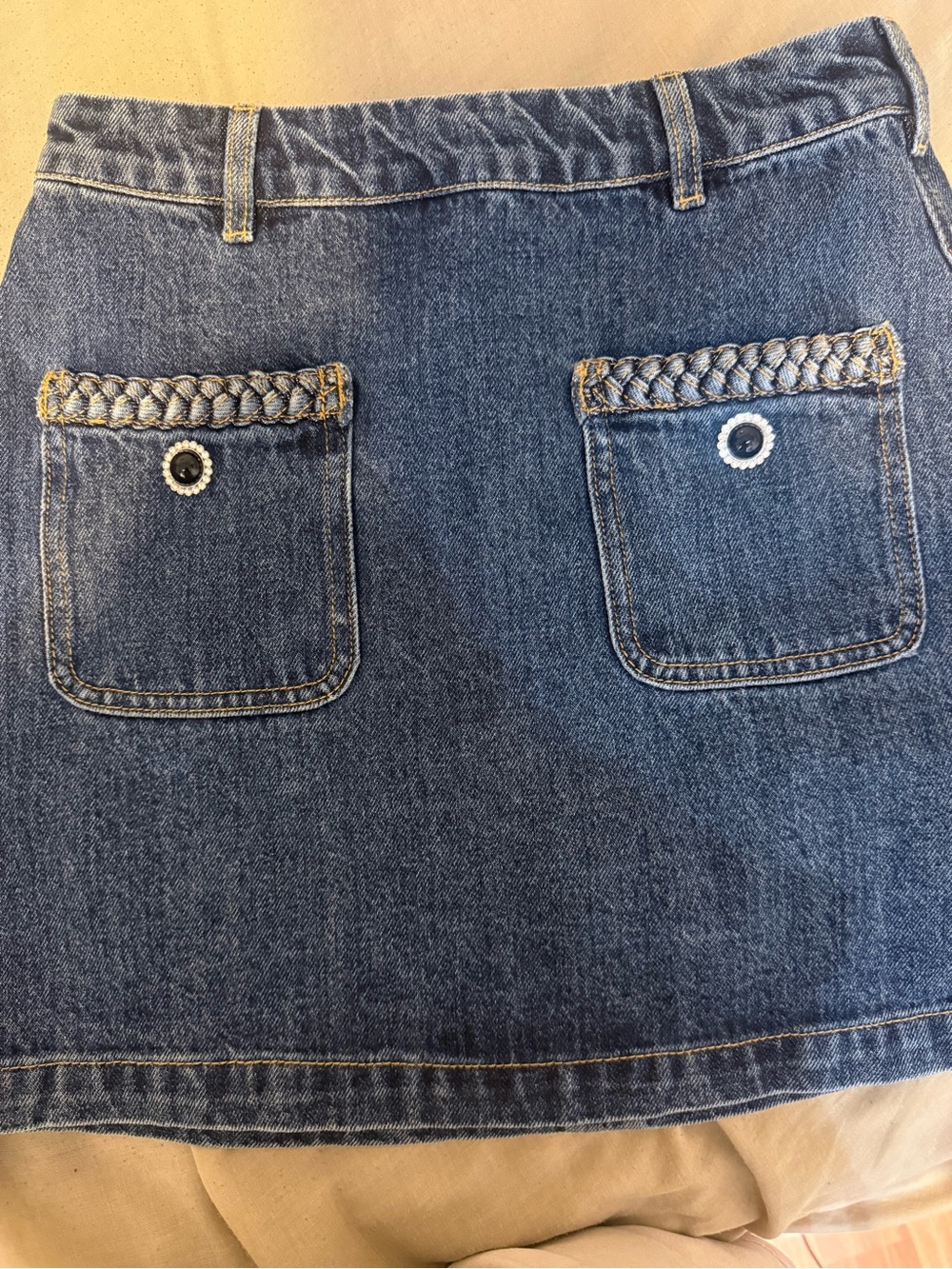 Self-Portrait Blue Denim Mini Skirt with Braided Pocket Trim